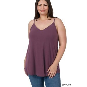Zenana Premium Burgundy Tank Top Size Large | Flowy V-Neck Basic